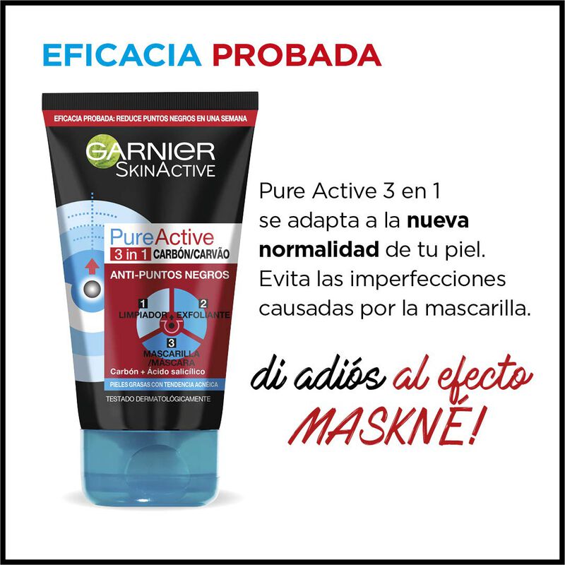 Limpiador Garnier Pure Active 3 En 1, Carb&oacute;n Ve... image number null