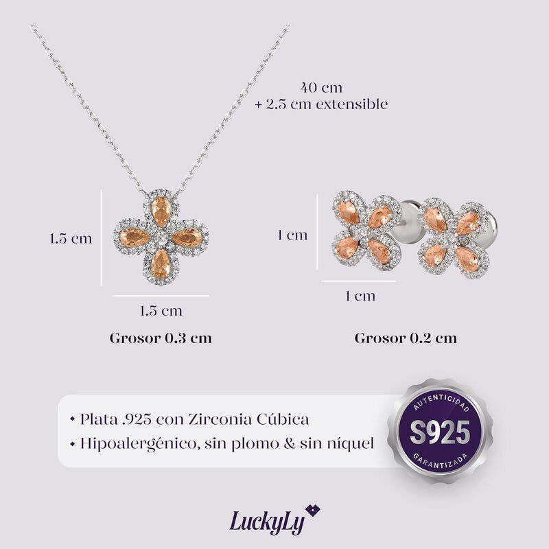 Set De Joyer&iacute;a Aina Luckyly Plata .925 Con Zirc... image number null