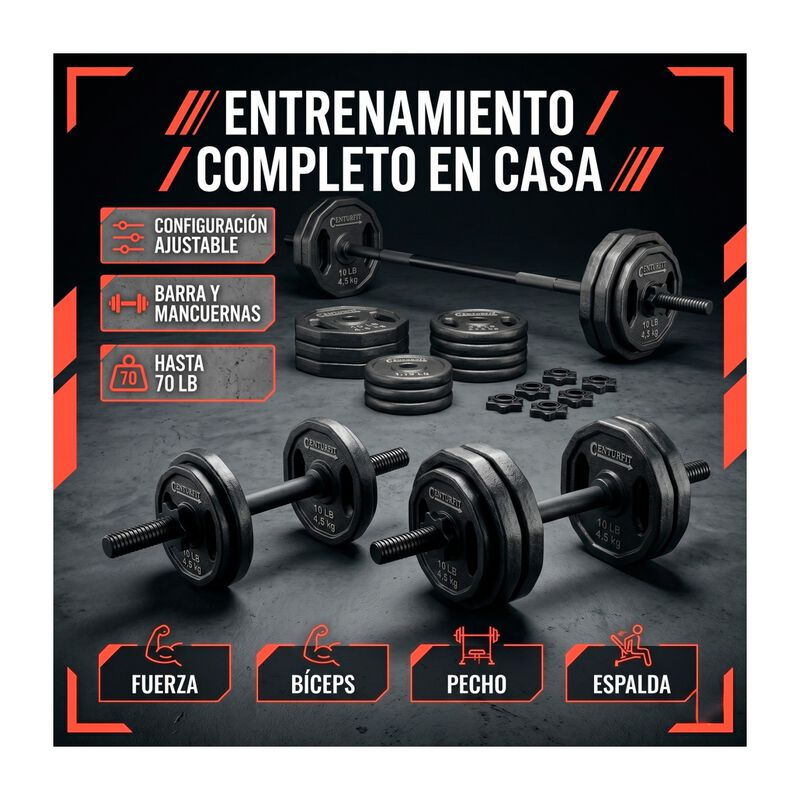 Kit de Pesas 70lbs Discos Barra Recta Par de Ma... image number null