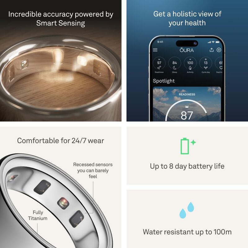 Smart Ring Oura Ring 4, Plateado, Tama&ntilde;o 7, Med... image number null