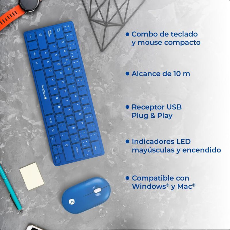 TechZone Teclado y Mouse Inalámbrico Mini Porta... image number null