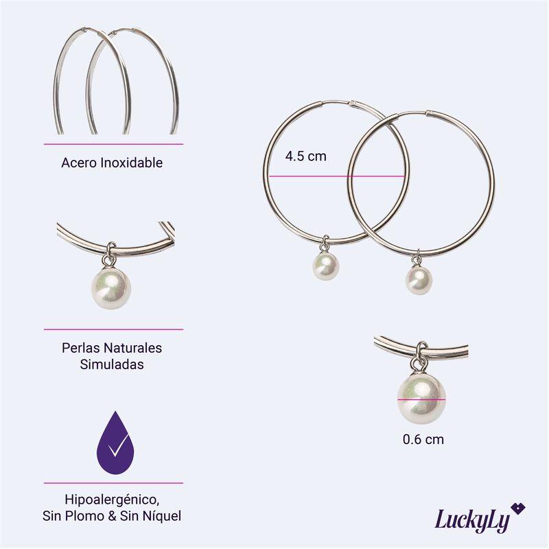 Arracadas Mujer Perlas Joyer&iacute;a Acero Inoxidable... image number null
