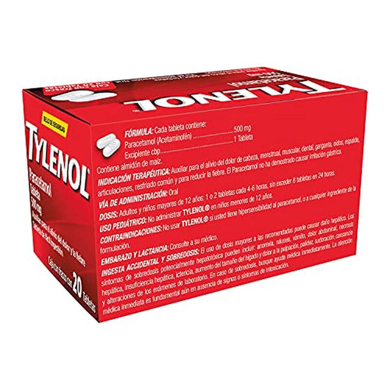 Paracetamol Tylenol 20 Tabletas 500 Mg image number null