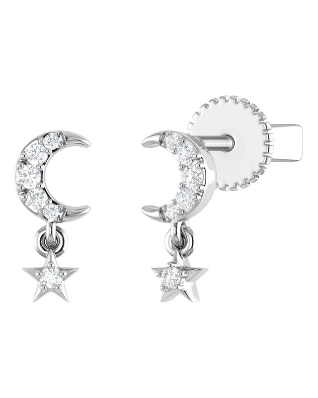 Broqueles Luna Y Estrella De Oro Blanco 14k Con... image number null
