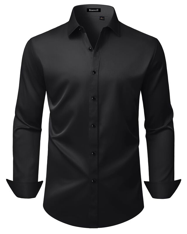 Camisa De Vestir Rouwell Manga Larga Negra 2xl ... image number null