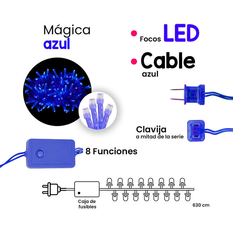 Serie Navide&ntilde;a 140 Led Luz Azul Cable Azul 8 Fu... image number null