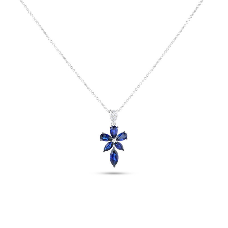 Dije Flor Oro Blanco 14k Con Diamante Y Zafiro ... image number null