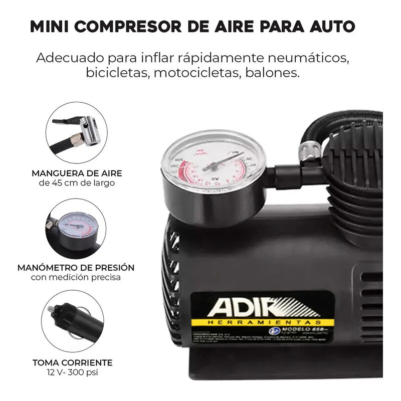 Compresor Adir 658 Con Man&oacute;metro 12v Negro 300 ... image number null