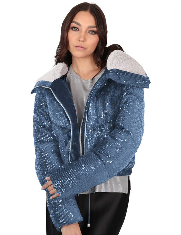 Chamarra Brillosa Mujer Cintura Ajustable Azul ... image number null
