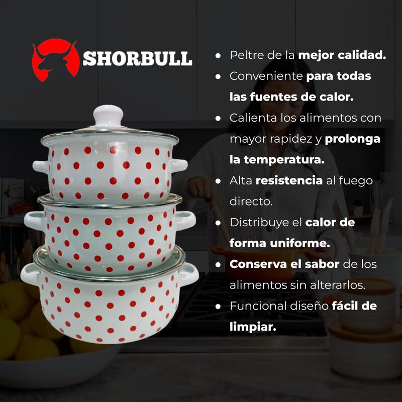 Juego de ollas blanca de Peltre con tapa 6 pz G... image number null