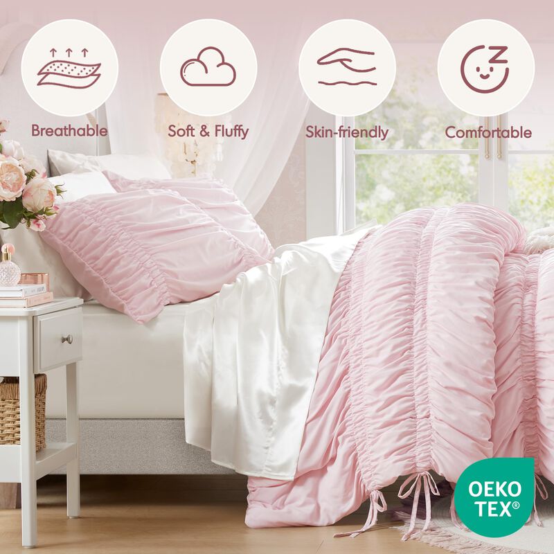 Juego De Cama Queen Rosa Shabby Chic Con Pliegu... image number null