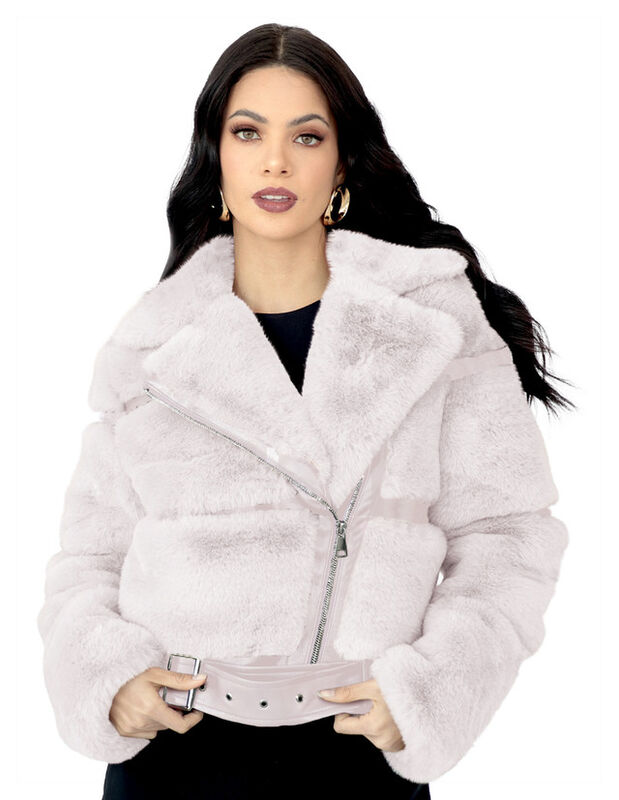 Chamarra Corta De Peluche Premium Cinturon Ajus... image number null