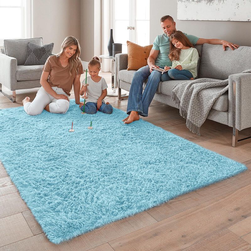 Alfombra Ophanie 152 &times; 244 cm Azul Claro Peluda... image number null
