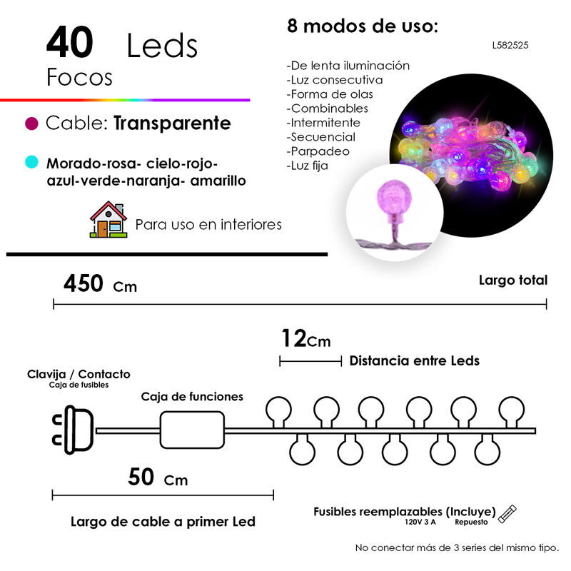Serie tipo Esfera Luces LED Multicolor 40 focos... image number null