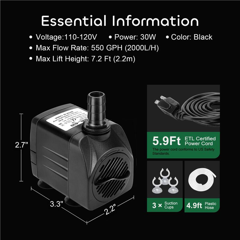 Bomba Sumergible Growneer 550gph 30w 2000l/h Pa... image number null
