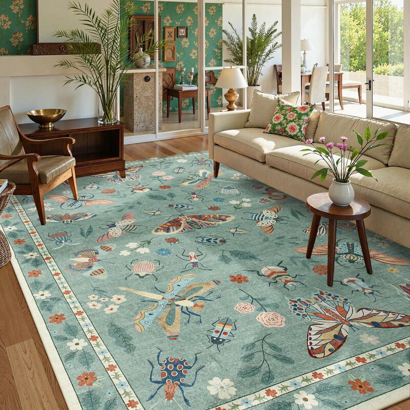 Alfombra De Zona Lahome Bug 140x183 Cm Verde La... image number null
