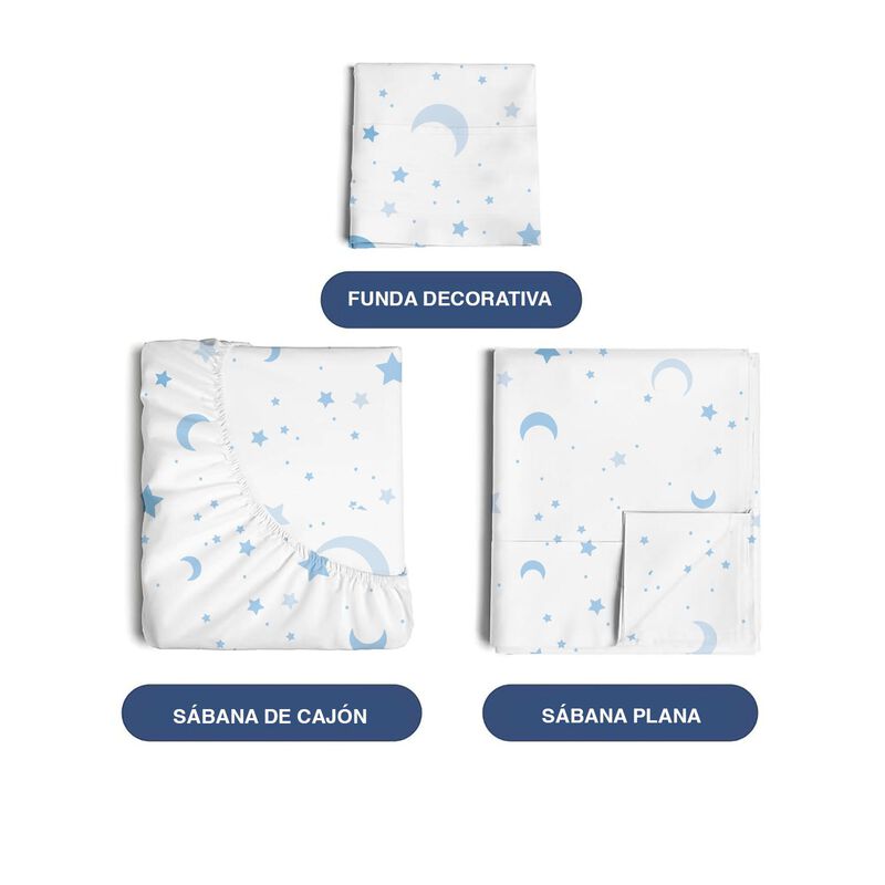 Juego De S&aacute;banas Cuna Beb&eacute; Polo One Luna Azul 3... image number null