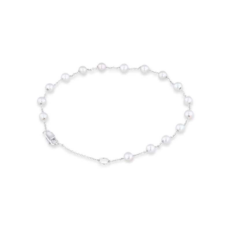 Pulsera De Oro Blanco De 14K Con Perlas Grises ... image number null