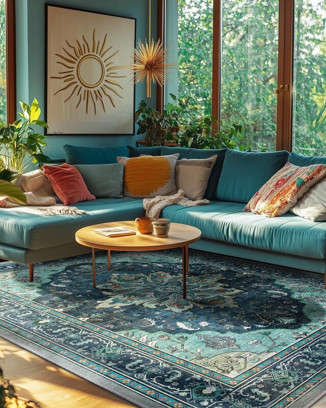 Alfombra Releany 183 Cm Turquesa Lavable image number null