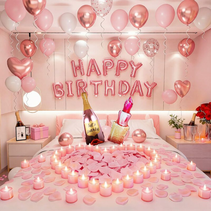 Set De Decoraci&oacute;n De Cumplea&ntilde;os Con Globos Rosa... image number null
