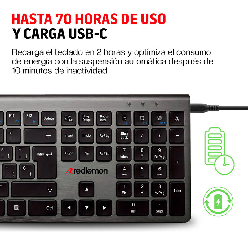 Teclado Inal&aacute;mbrico Bluetooth Silencioso Recarg... image number null