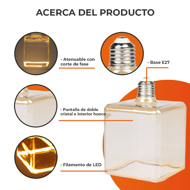 Foco Cubo LED Filamento 6 W IRC 90, Luz &Aacute;mbar, ... image number null