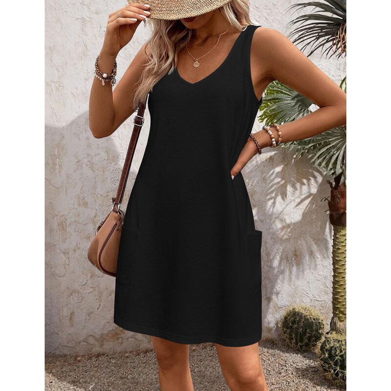 Vestido Zeagoo Negro Casual con Bolsillos y Cor... image number null