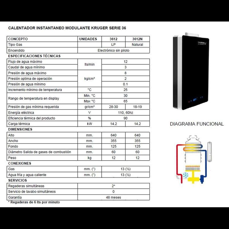 Calentador Boiler Instant&aacute;neo Modulante 12 Lts ... image number null