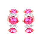 Aretes De Oro Rosa 14k Con 12pts Diamante Y Ruby
