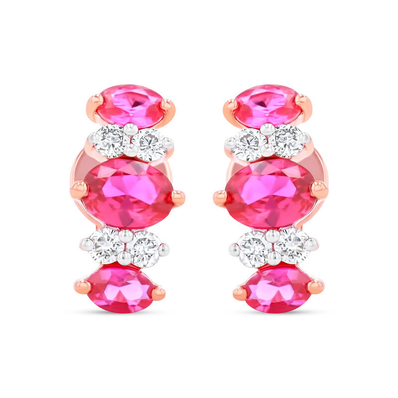 Aretes De Oro Rosa 14k Con 12pts Diamante Y Rub... image number null