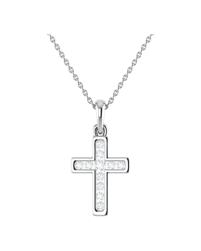 Dije De Cruz Con Cadena En Oro Blanco 14k 15 Pt... image number null