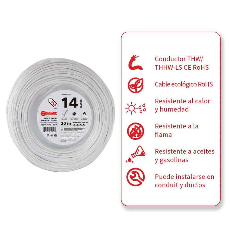 Cable Thhw-ls Rohs Calibre 14 Awg Blanco 20m image number null