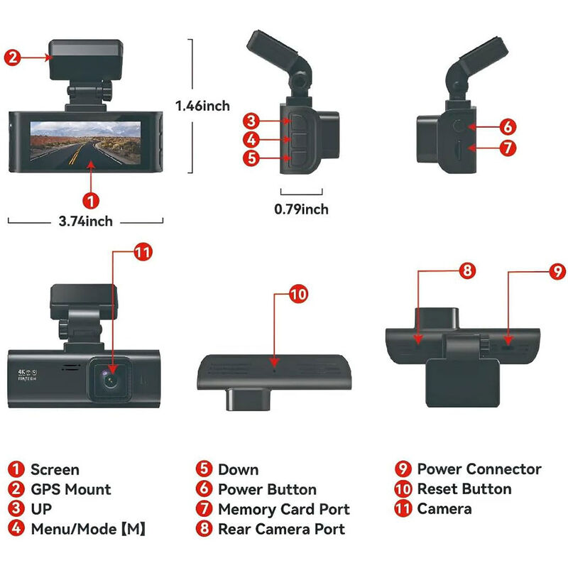Cámara Dual para Automóvil 4K+1080P con WiFi, V... image number null