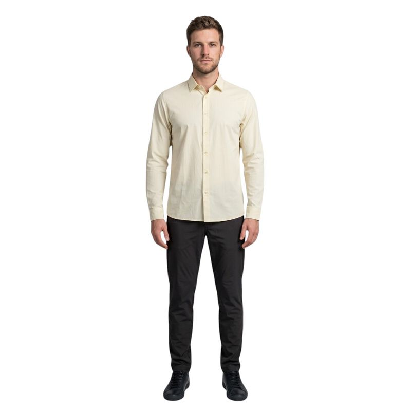 Atlo Camisa Lisa Manga Larga Beige Para Hombre image number null