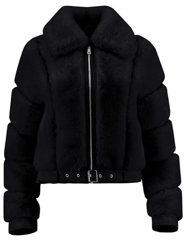 Chamarra Corta Peluche Cinturon Ajustable Negro... image number null