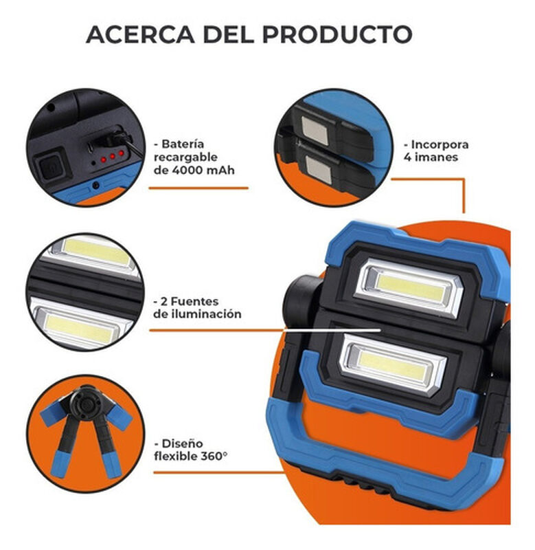 Lámpara De Trabajo Recargable 10w 360 Power Ban... image number null