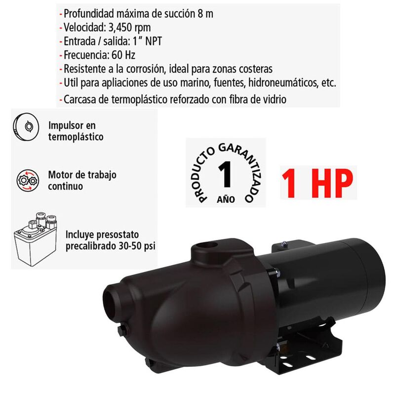 Bomba Hidr&aacute;ulica Iusa 1 Hp, Tipo Jet, Termopl&aacute;s... image number null