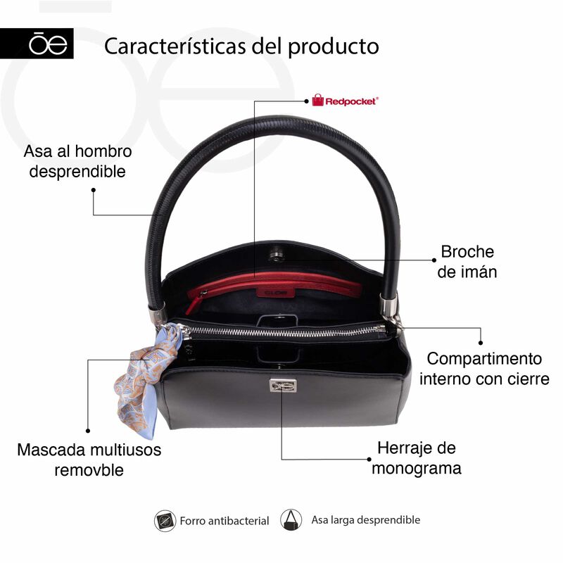 Bolsa Satchel Mediana Con Mascada Color  Negro image number null