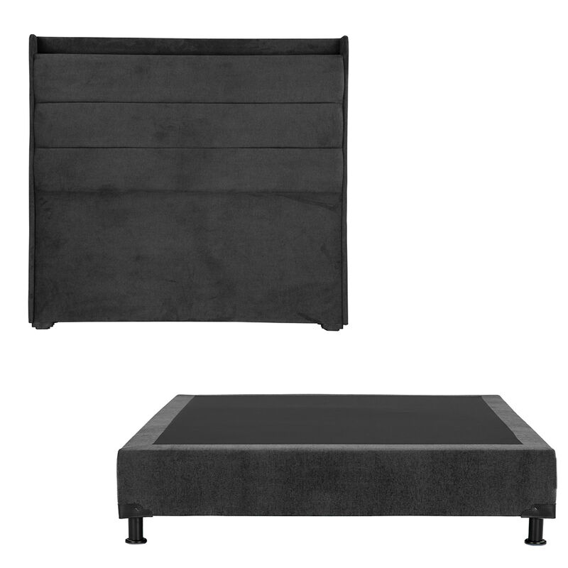 Cabecera Queen Size Trinity Con Box Gris Carb&oacute;n image number null