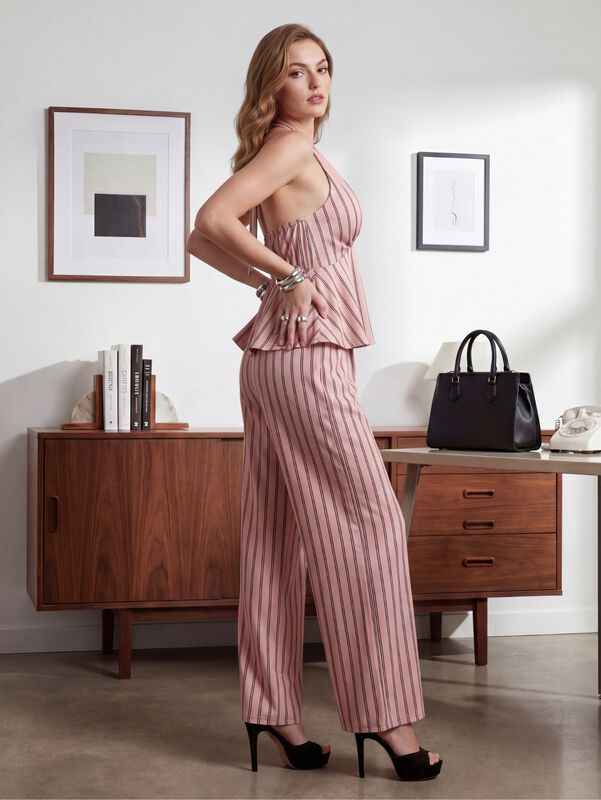 Conjunto 2 Piezas Blusa Escote Halter Y Pantal&oacute;... image number null