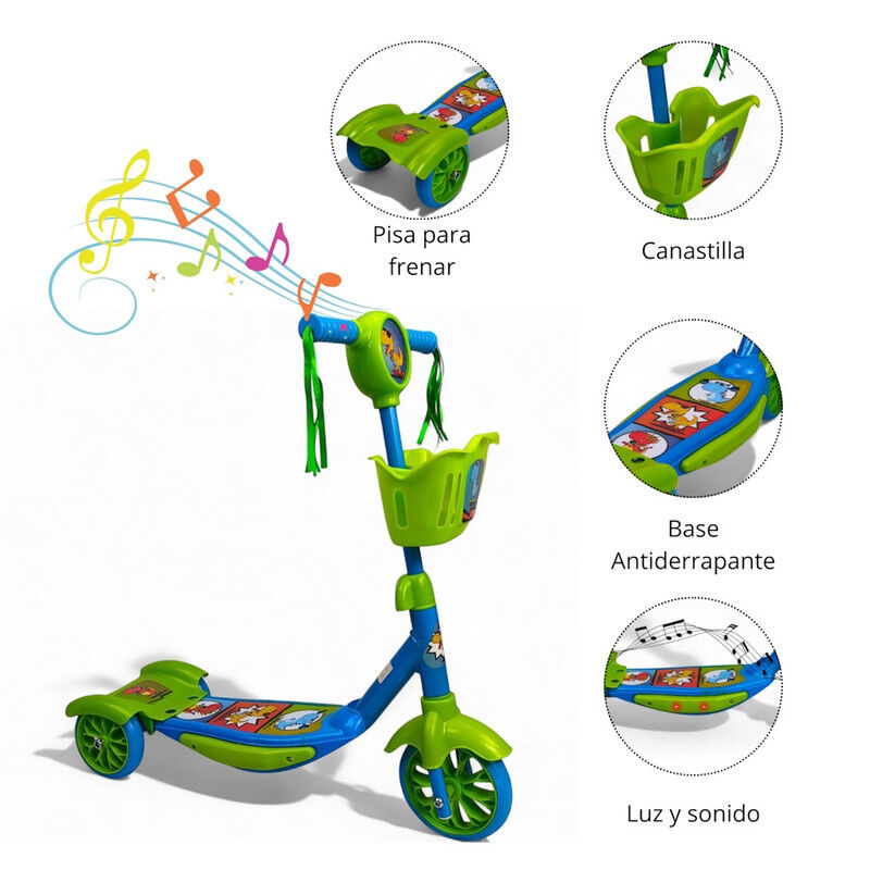 Scooter Infantil 3 Ruedas C/Canasta Luces y Son... image number null