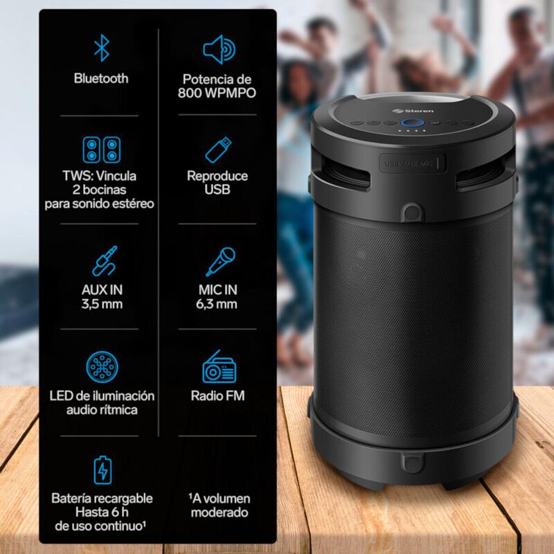 Bocina Bluetooth Bazooka XBass TWS, 800 W PMPO image number null