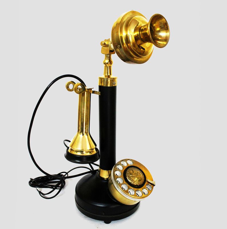 Tel&eacute;fono Tipo Candelabro Negro Y Lat&oacute;n R&eacute;plica ... image number null