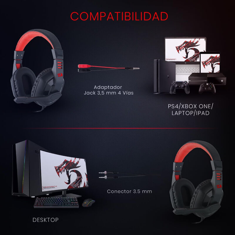 Audífonos Gamer Redragon Ares H120 Alámbrico. image number null