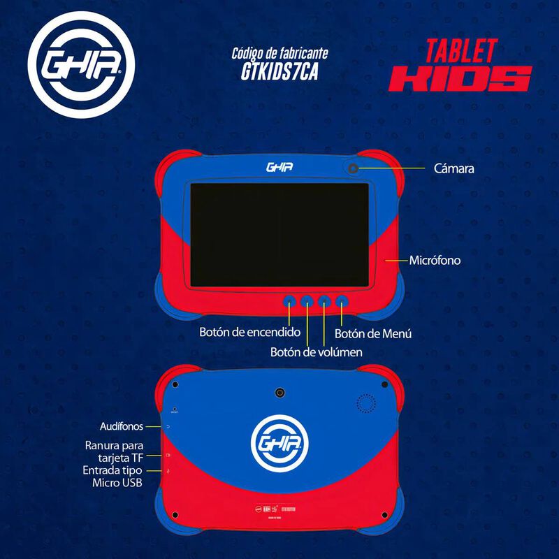 Tablet Kids Capitan Ghia Resistente con Cámaras... image number null