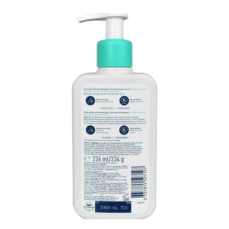 Cerave Gel Limpiador Espumoso Piel Normal A Gra... image number null