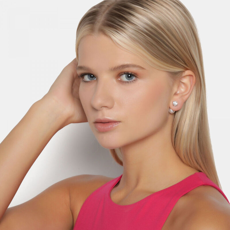 Aretes Dobles con Cristal Y Perla en Color Blan... image number null