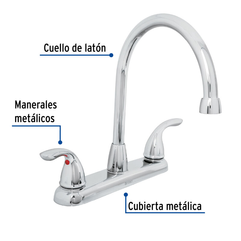 Mezcladora 8' Cuello Alto para Fregadero Foset ... image number null