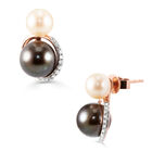Aretes Oro Rosa 14k Con 9 Pts Diamante Y Perla Asp-784-a