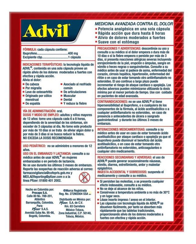 Advil Analg&eacute;sico 400 Mg 20 Caps image number null